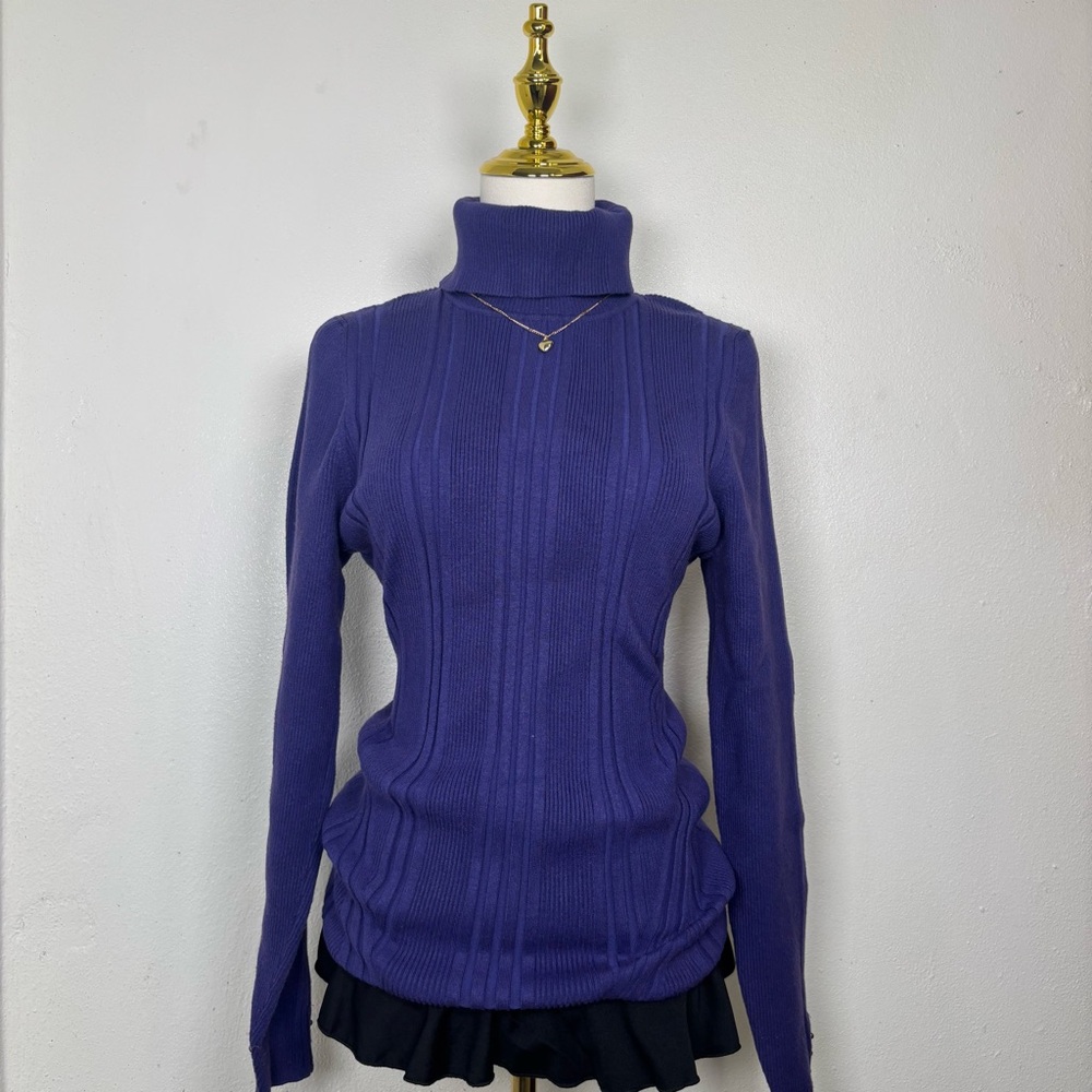 white house black market purple‎ ribbed turtleneck fall warm long sleeve sweater